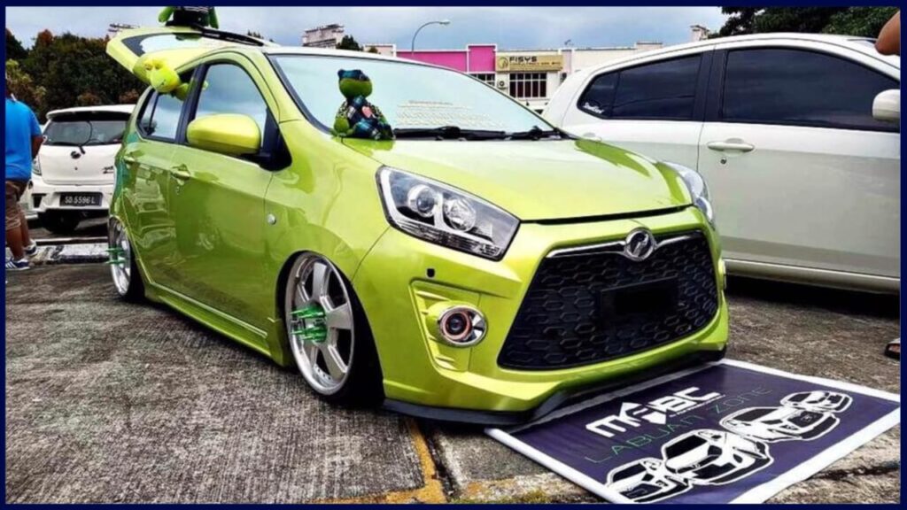 modified kereta perodua axia hijau