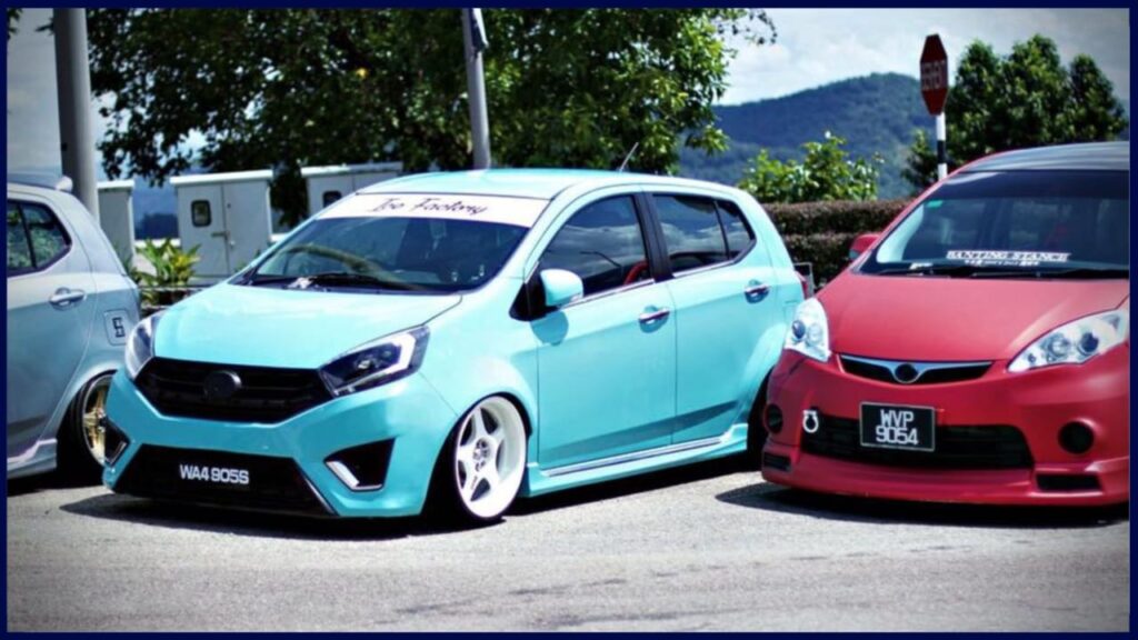 modified kereta perodua axia simple sky blue